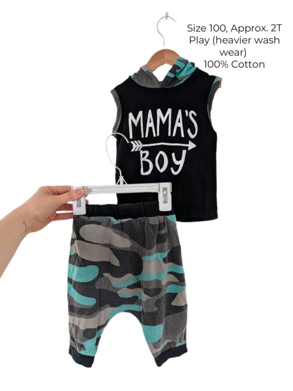 🩵 4/$20 Mama's Boy Toddler Camo Hooded Tank & Harem Shorts Set 2T